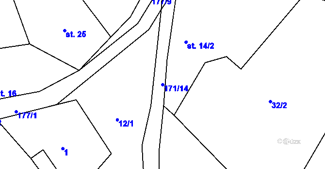 Parcela st. 171/14 v KÚ Dolejší Těšov, Katastrální mapa