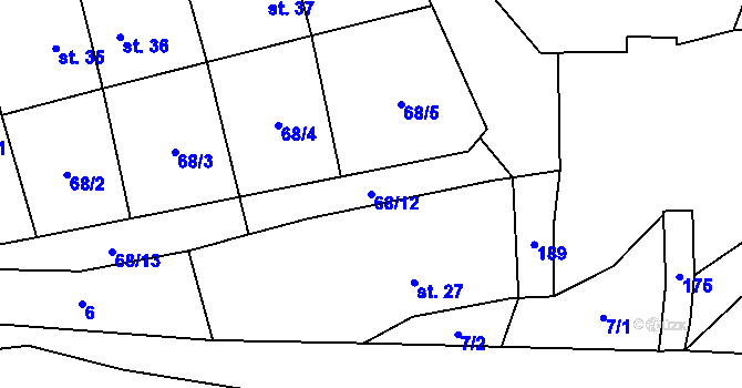 Parcela st. 68/12 v KÚ Dolejší Těšov, Katastrální mapa