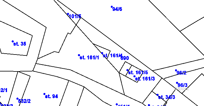 Parcela st. 161/4 v KÚ Hartmanice I, Katastrální mapa