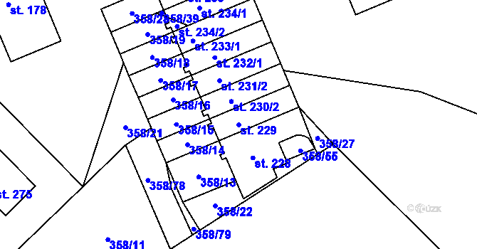 Parcela st. 229 v KÚ Hartmanice I, Katastrální mapa