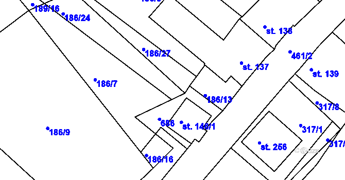 Parcela st. 186/15 v KÚ Hartmanice I, Katastrální mapa