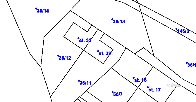 Parcela st. 32 v KÚ Hořejší Krušec, Katastrální mapa
