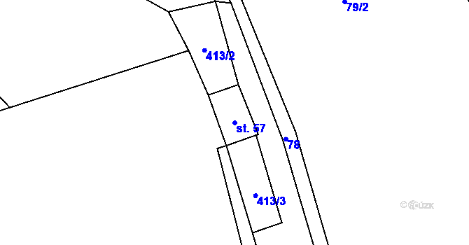 Parcela st. 57 v KÚ Hořejší Těšov, Katastrální mapa