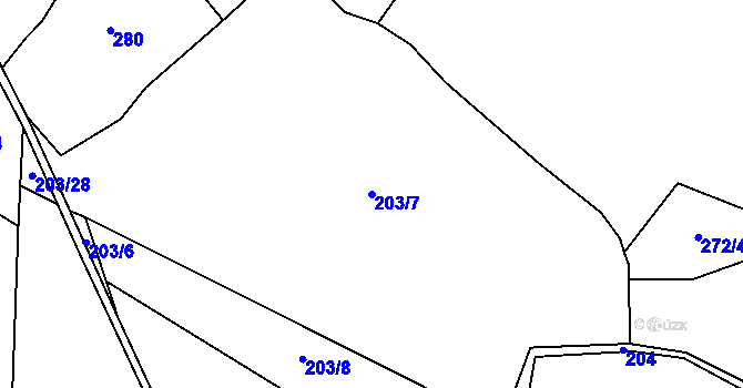 Parcela st. 203/7 v KÚ Hořejší Těšov, Katastrální mapa