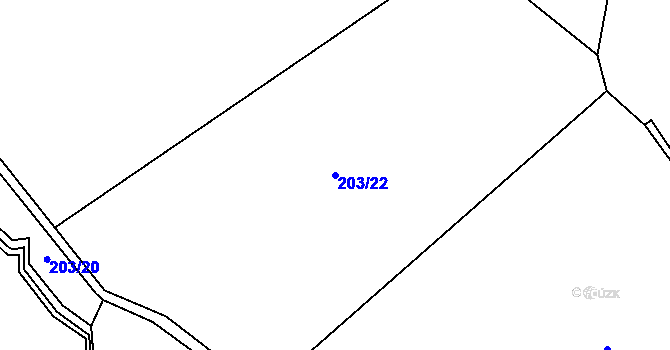 Parcela st. 203/22 v KÚ Hořejší Těšov, Katastrální mapa
