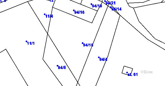 Parcela st. 94/15 v KÚ Hořejší Těšov, Katastrální mapa