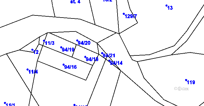 Parcela st. 94/21 v KÚ Hořejší Těšov, Katastrální mapa