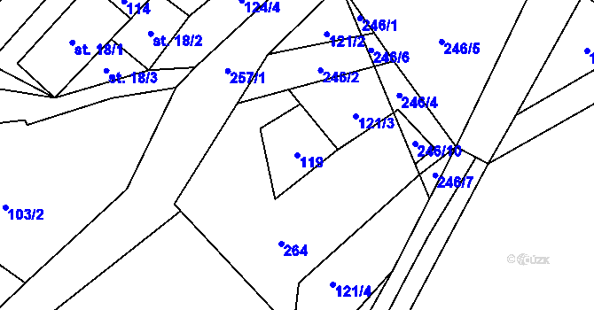 Parcela st. 119 v KÚ Chlum u Hartmanic, Katastrální mapa