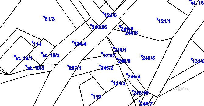Parcela st. 121/2 v KÚ Chlum u Hartmanic, Katastrální mapa
