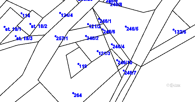 Parcela st. 121/3 v KÚ Chlum u Hartmanic, Katastrální mapa