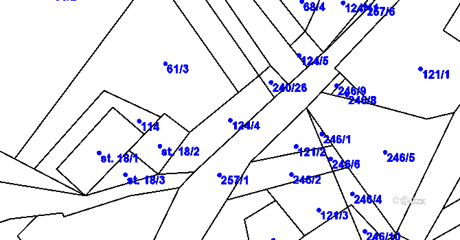 Parcela st. 124/4 v KÚ Chlum u Hartmanic, Katastrální mapa
