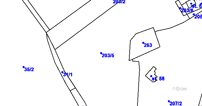 Parcela st. 203/5 v KÚ Chlum u Hartmanic, Katastrální mapa