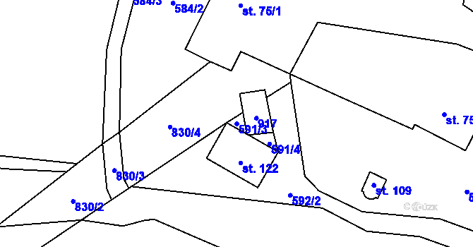 Parcela st. 591/3 v KÚ Kochánov II, Katastrální mapa