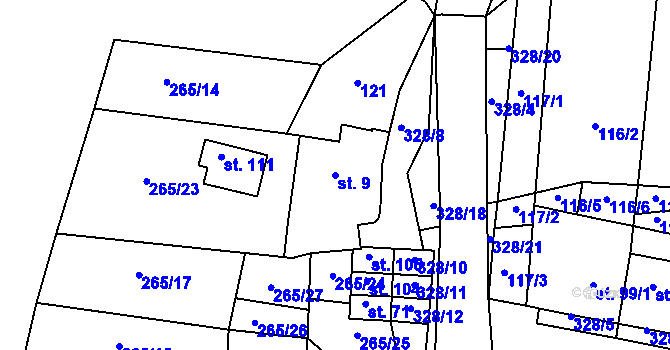 Parcela st. 9 v KÚ Kundratice I, Katastrální mapa