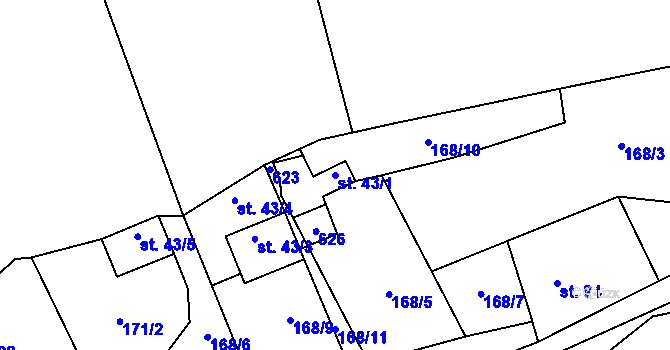 Parcela st. 43/1 v KÚ Kundratice I, Katastrální mapa