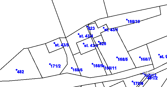 Parcela st. 43/3 v KÚ Kundratice I, Katastrální mapa