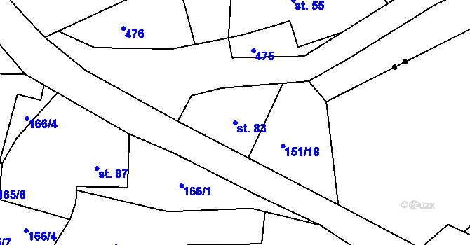 Parcela st. 83 v KÚ Kundratice I, Katastrální mapa