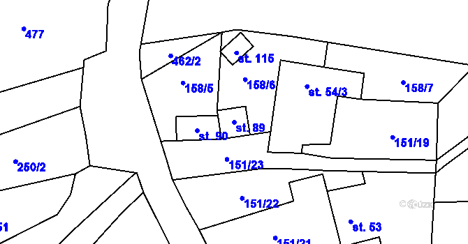 Parcela st. 89 v KÚ Kundratice I, Katastrální mapa