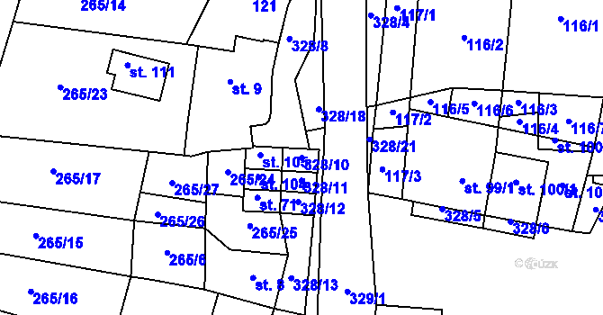 Parcela st. 328/10 v KÚ Kundratice I, Katastrální mapa