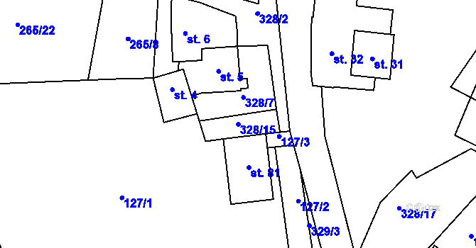 Parcela st. 328/15 v KÚ Kundratice I, Katastrální mapa