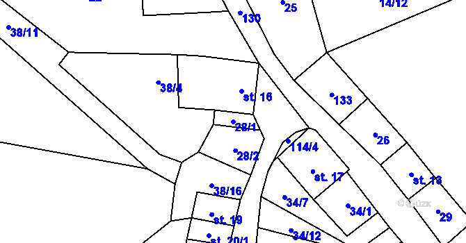Parcela st. 28/1 v KÚ Loučová, Katastrální mapa