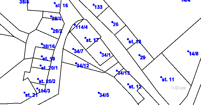 Parcela st. 34/1 v KÚ Loučová, Katastrální mapa