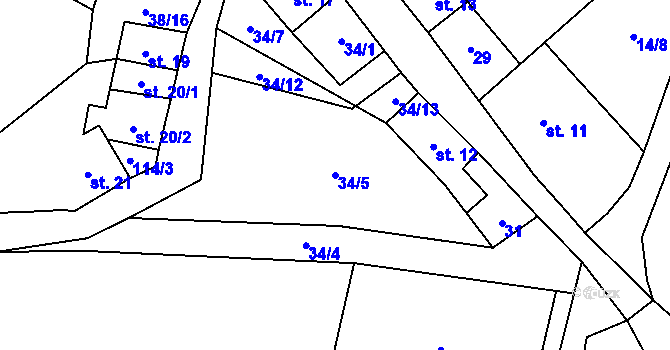 Parcela st. 34/5 v KÚ Loučová, Katastrální mapa