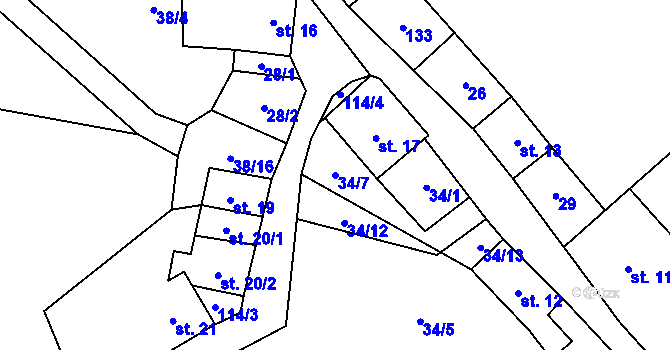 Parcela st. 34/7 v KÚ Loučová, Katastrální mapa