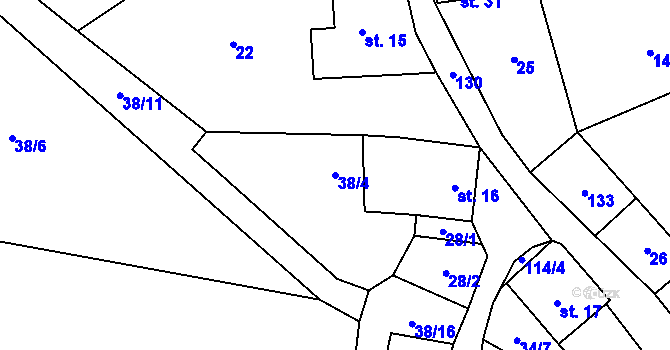 Parcela st. 38/4 v KÚ Loučová, Katastrální mapa