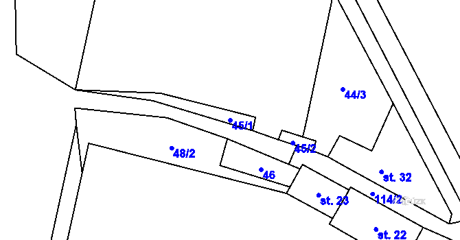 Parcela st. 45/1 v KÚ Loučová, Katastrální mapa