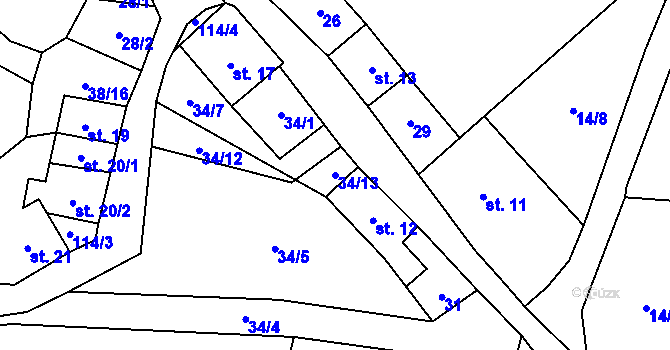 Parcela st. 34/13 v KÚ Loučová, Katastrální mapa