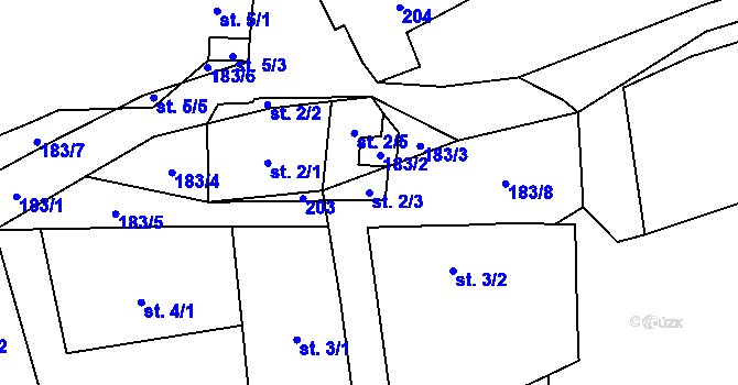 Parcela st. 2/3 v KÚ Mochov u Hartmanic, Katastrální mapa