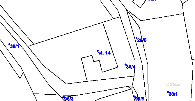 Parcela st. 14 v KÚ Světlá u Hartmanic, Katastrální mapa