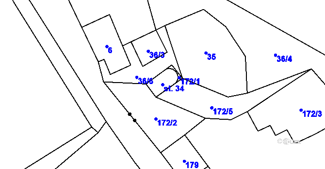 Parcela st. 34 v KÚ Vatětice, Katastrální mapa