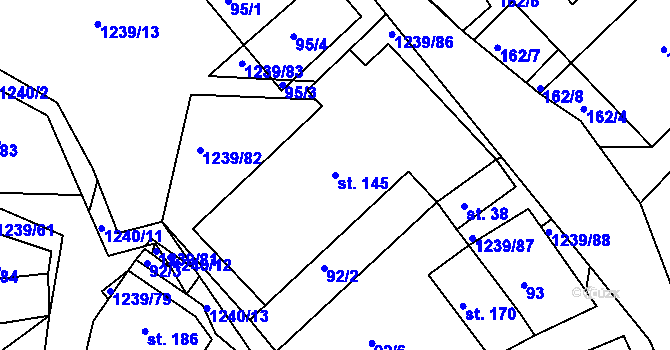 Parcela st. 145 v KÚ Hartmanice u Poličky, Katastrální mapa