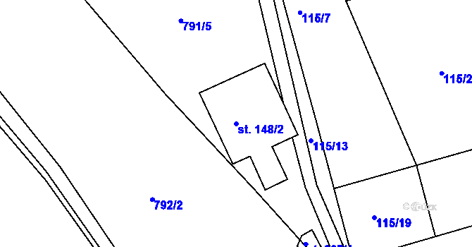 Parcela st. 148/2 v KÚ Hartmanice u Poličky, Katastrální mapa