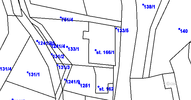 Parcela st. 166/1 v KÚ Hartmanice u Poličky, Katastrální mapa