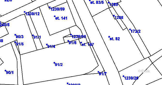 Parcela st. 187 v KÚ Hartmanice u Poličky, Katastrální mapa