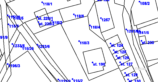 Parcela st. 118/3 v KÚ Hartmanice u Poličky, Katastrální mapa