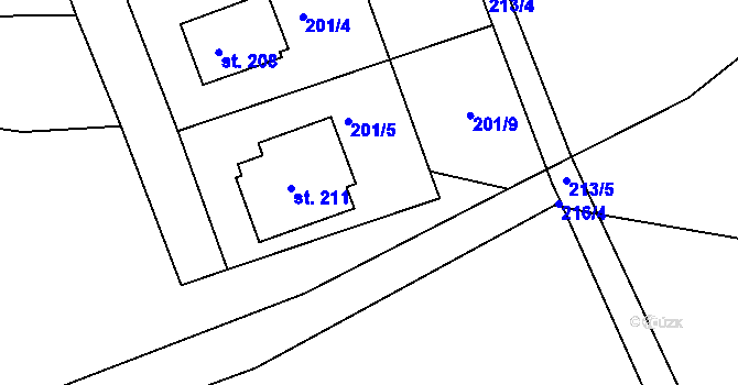 Parcela st. 202/2 v KÚ Hartmanice u Poličky, Katastrální mapa