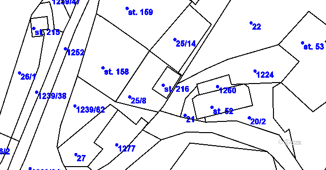 Parcela st. 216 v KÚ Hartmanice u Poličky, Katastrální mapa