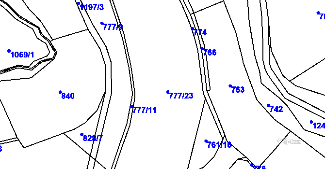 Parcela st. 777/12 v KÚ Hartmanice u Poličky, Katastrální mapa