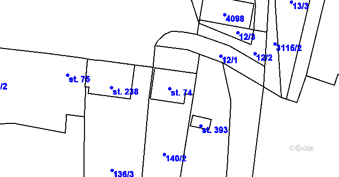 Parcela st. 74 v KÚ Hartvíkovice, Katastrální mapa