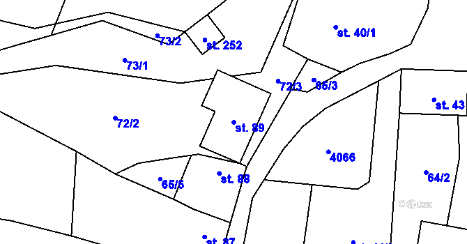 Parcela st. 89 v KÚ Hartvíkovice, Katastrální mapa