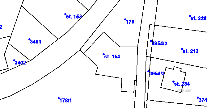 Parcela st. 154 v KÚ Hartvíkovice, Katastrální mapa