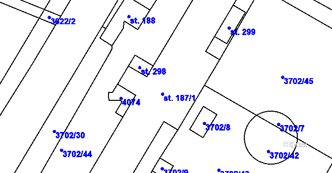 Parcela st. 187 v KÚ Hartvíkovice, Katastrální mapa