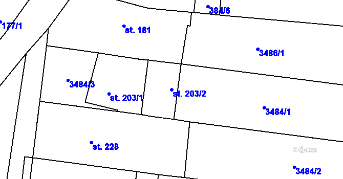 Parcela st. 203/2 v KÚ Hartvíkovice, Katastrální mapa
