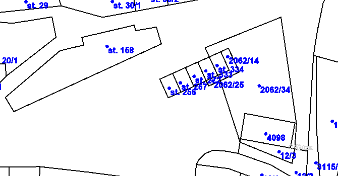 Parcela st. 256 v KÚ Hartvíkovice, Katastrální mapa