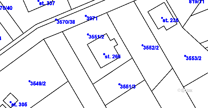 Parcela st. 266 v KÚ Hartvíkovice, Katastrální mapa
