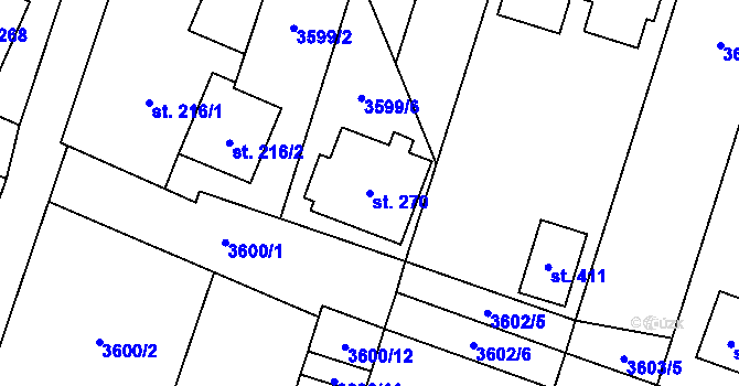 Parcela st. 270 v KÚ Hartvíkovice, Katastrální mapa